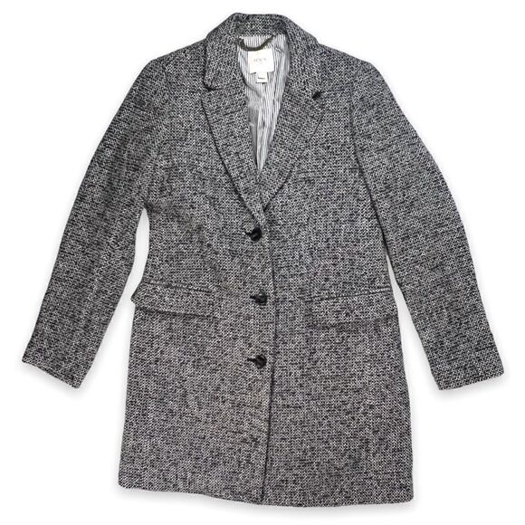 EUC✨ J Crew Tweed Topcoat Wool Blend Grey White 4 - Picture 1 of 8